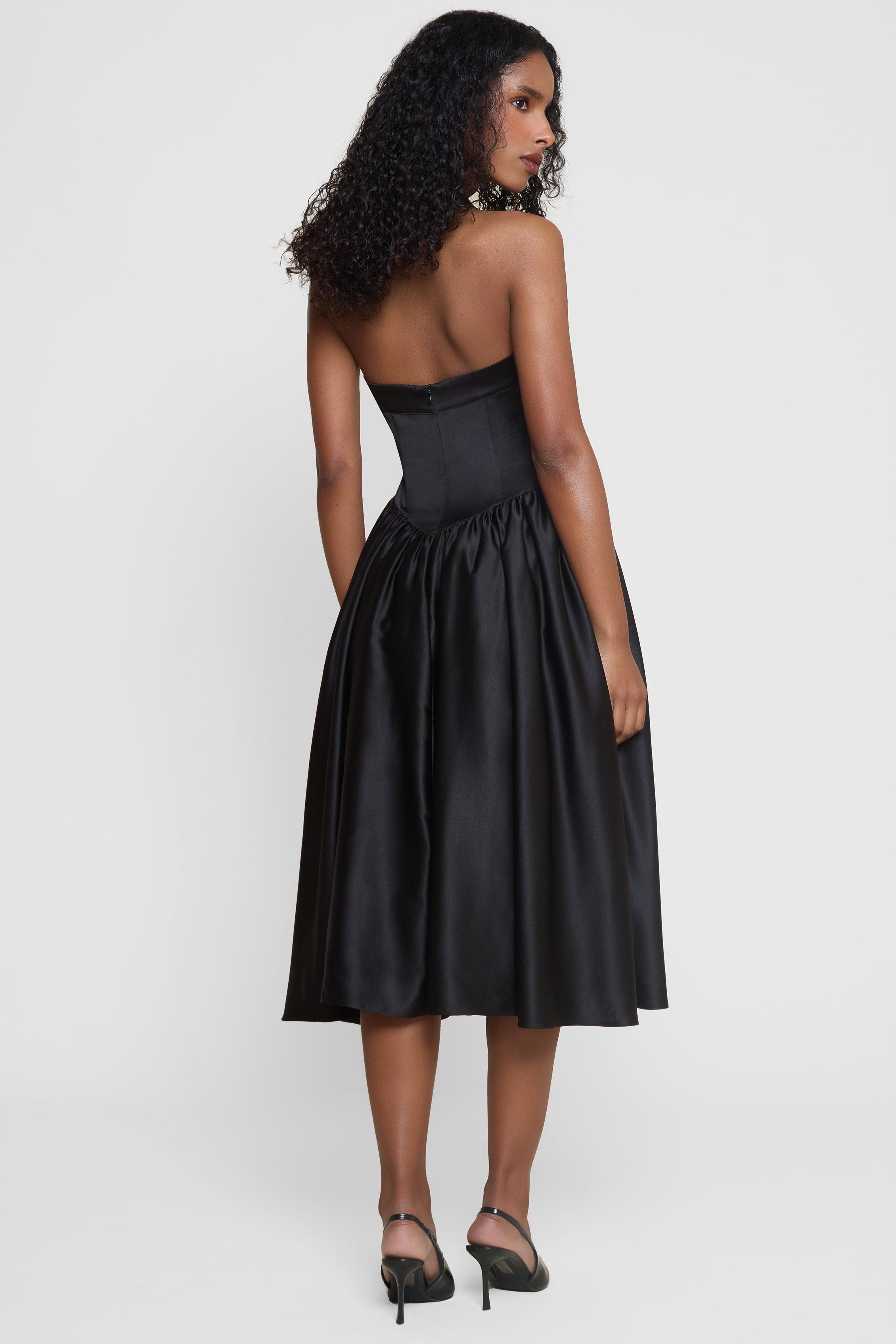 Hart Halter Corset Midi Dress - Black - Majestique