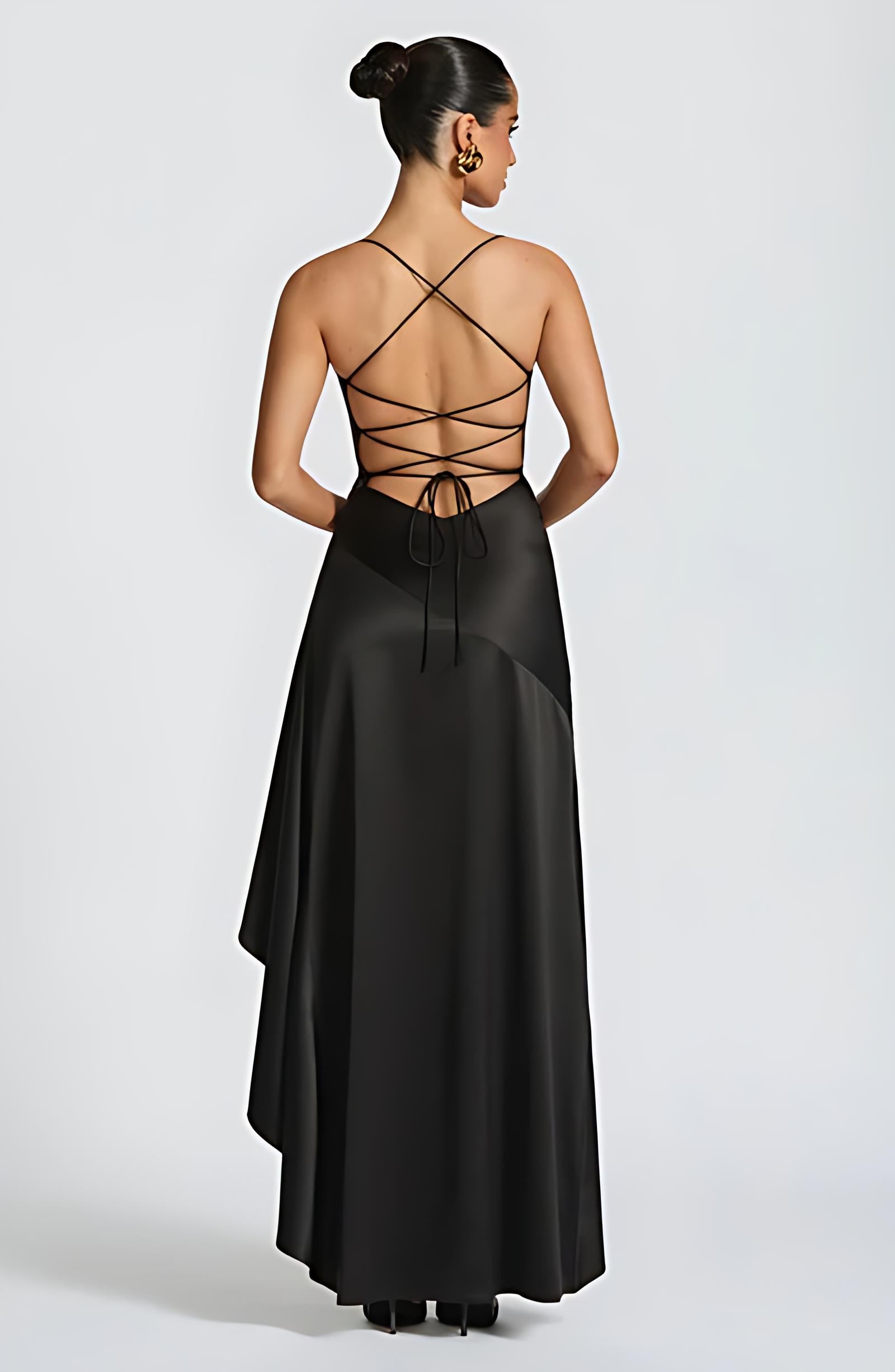Vestido Longo Cetim Mullet Fenda Vivienne