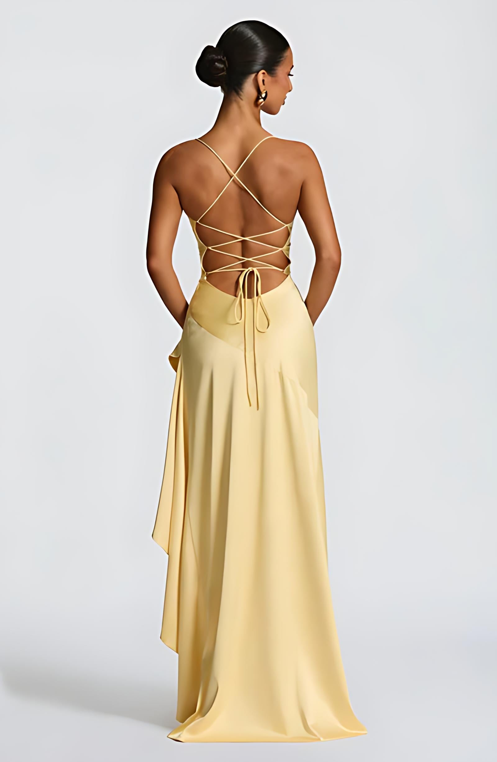 Vestido Longo Cetim Mullet Fenda Vivienne