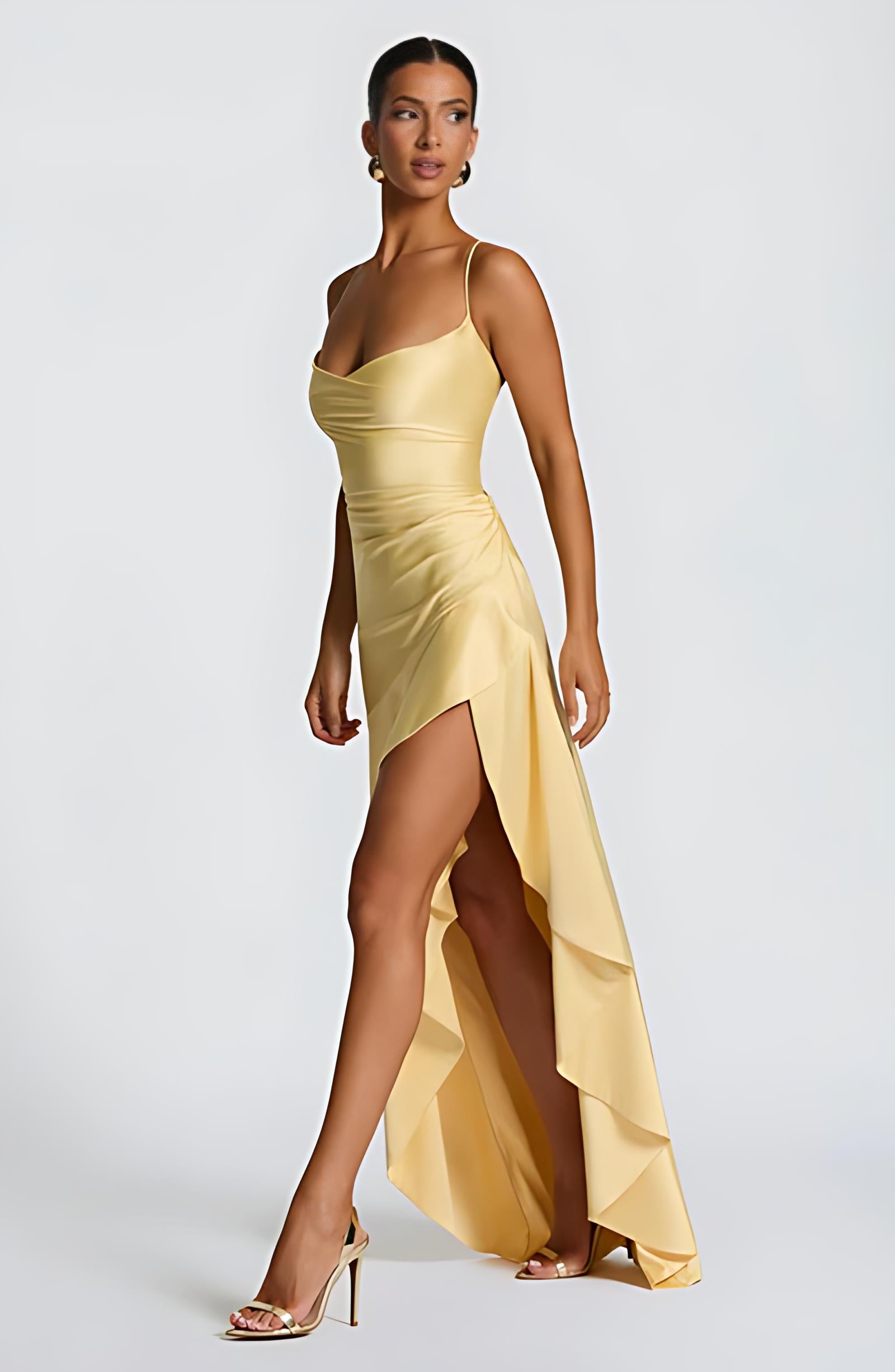 Vestido Longo Cetim Mullet Fenda Vivienne