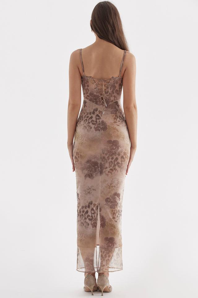 Vestido Midi Alora em mesh elástico com laço ajustável nas costas e forro acetinado, ideal para eventos sofisticados. Majestique.6