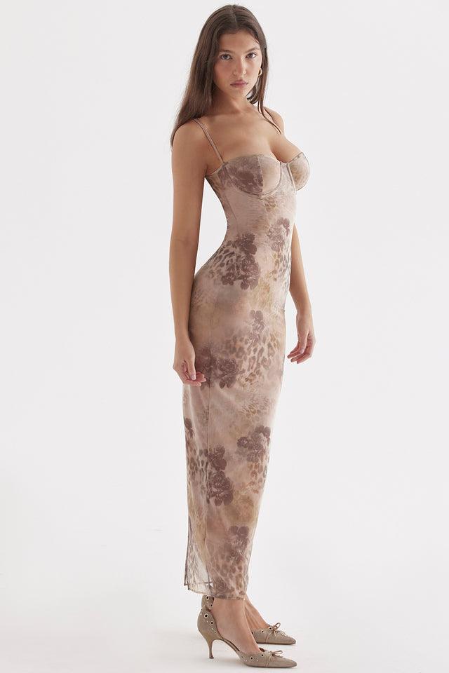 Vestido Midi Alora em mesh elástico com laço ajustável nas costas e forro acetinado, ideal para eventos sofisticados. Majestique.7