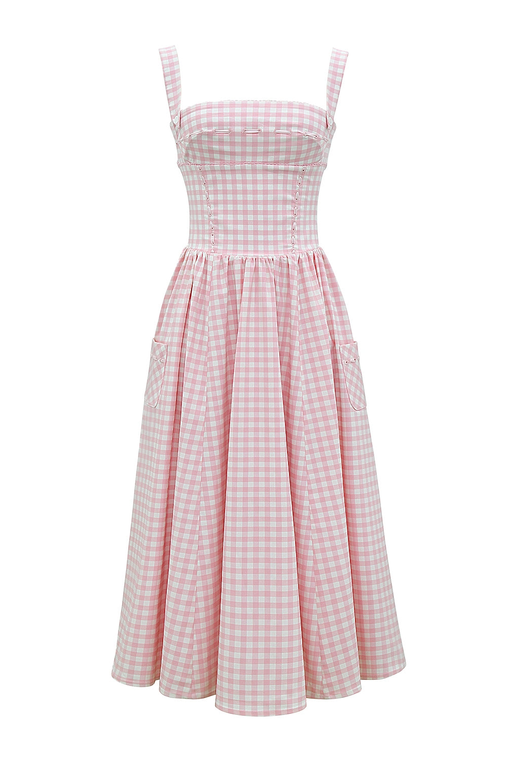 vestido midi xadrez rosa colette