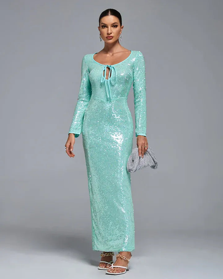 Vestido Longo Brilhante Manga Célianne