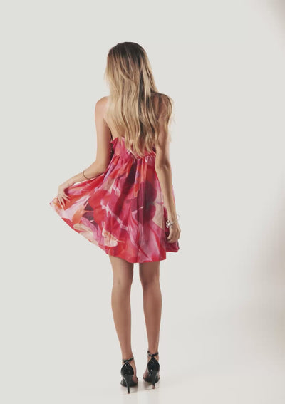 vestido curto balone florido com alças floralis majestique