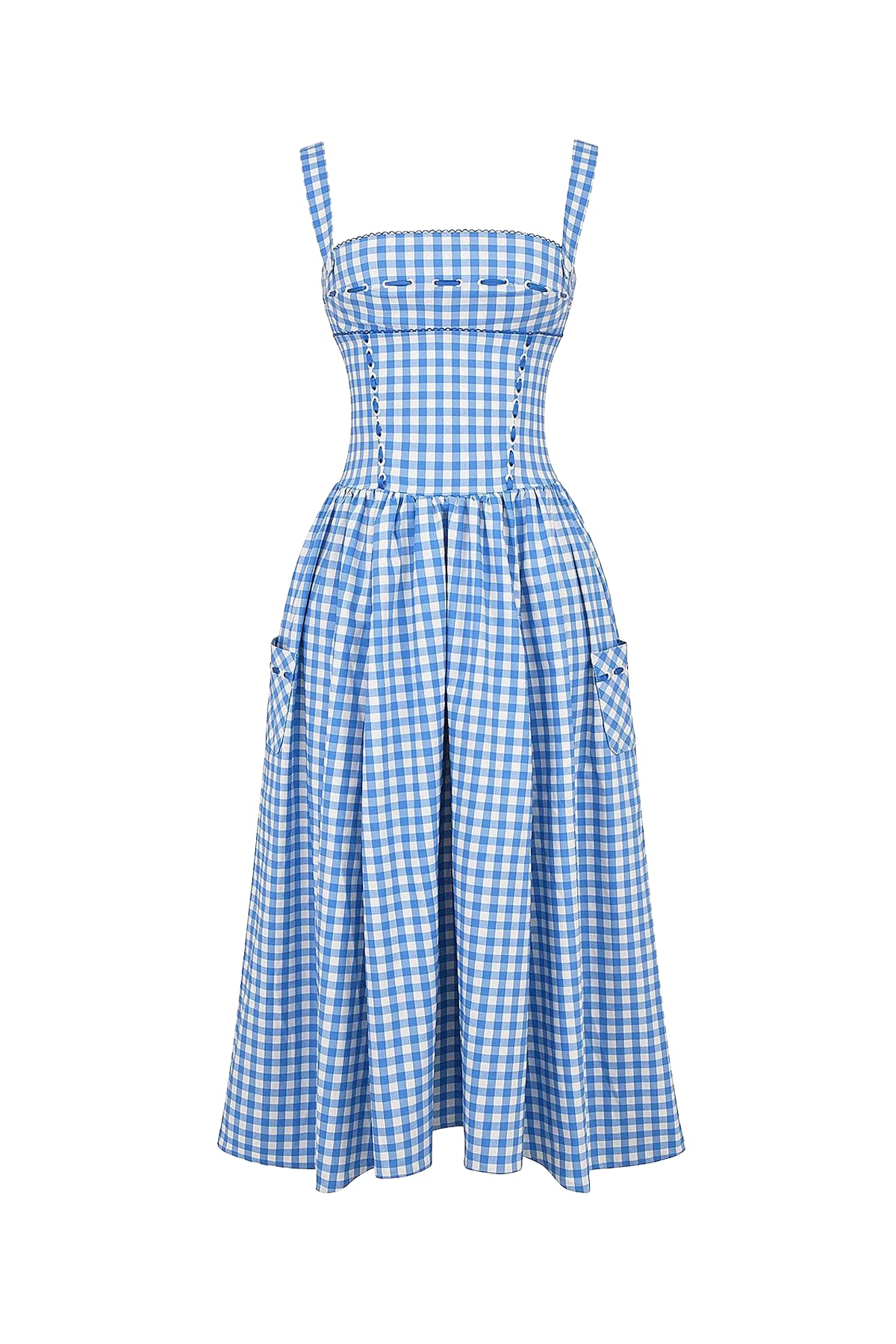 vestido midi xadrez azul colette