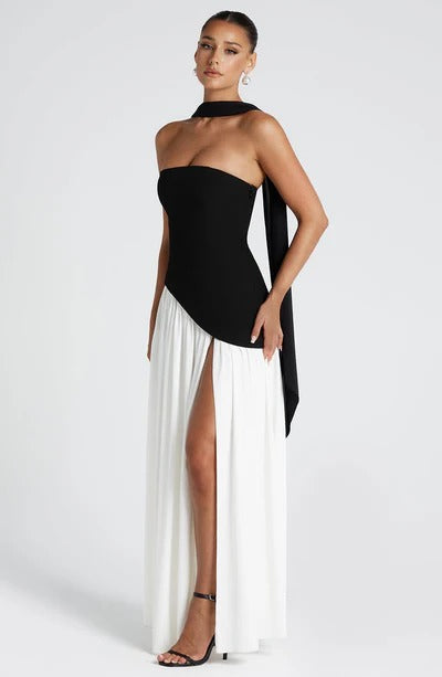 Vestido Longo Zion preto e branco