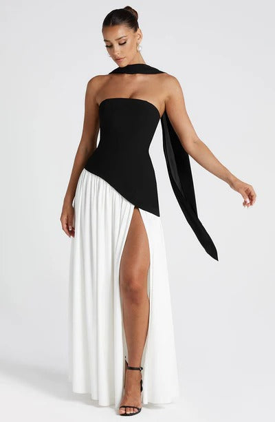 Vestido Longo Zion preto e branco