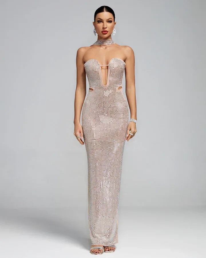 Vestido Longo Brilhante Recortes Élysian